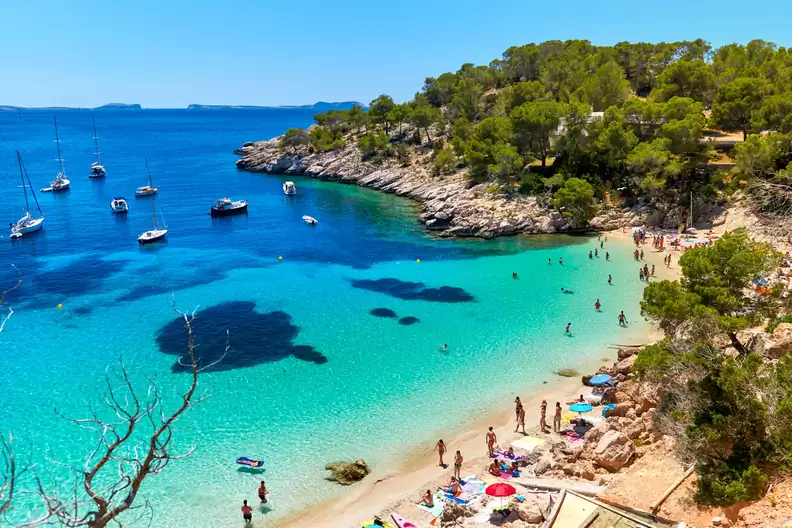 A beach in Ibiza city , Spain